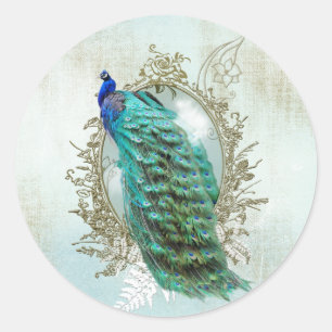 Sticker Rond peacock beautiful turquoise vintage shabby bird