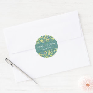 Sticker Rond Peacock Bleu Vintage Damas Dentelle Mariage Favori