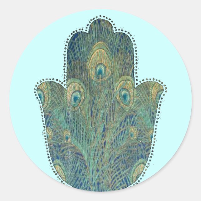 Sticker Rond Peacock Feather Hamsa (Devant)