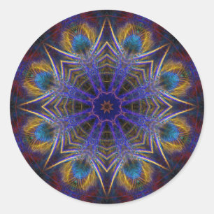 Sticker Rond Peacock Feathers Automne Web violet bleu