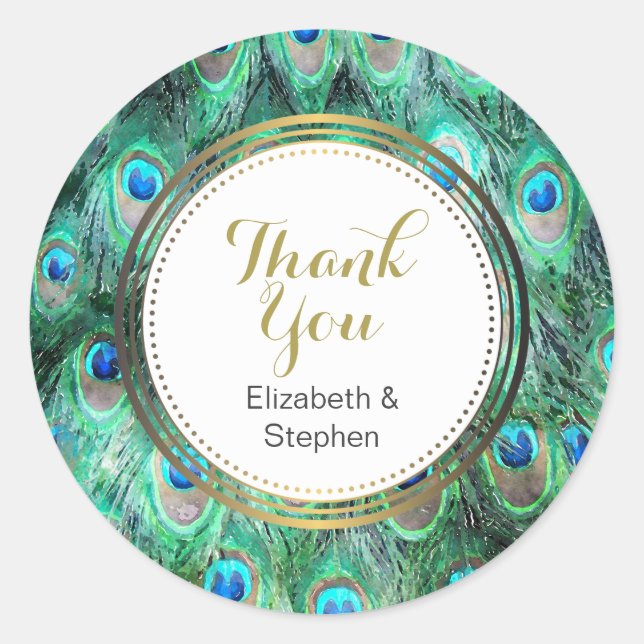 Sticker Rond Peacock Feathers Exotic Wild Aquarelle Merci (Devant)