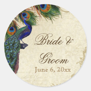 Sticker Rond Peacock & Feathers Formal Wedding Favor Seals Tags