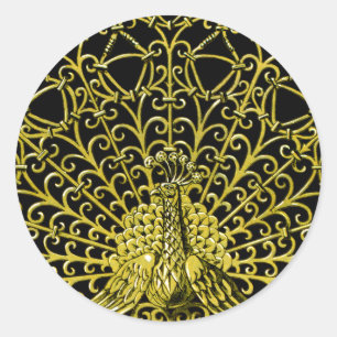 Sticker Rond Peacock Gold Art Nouveau