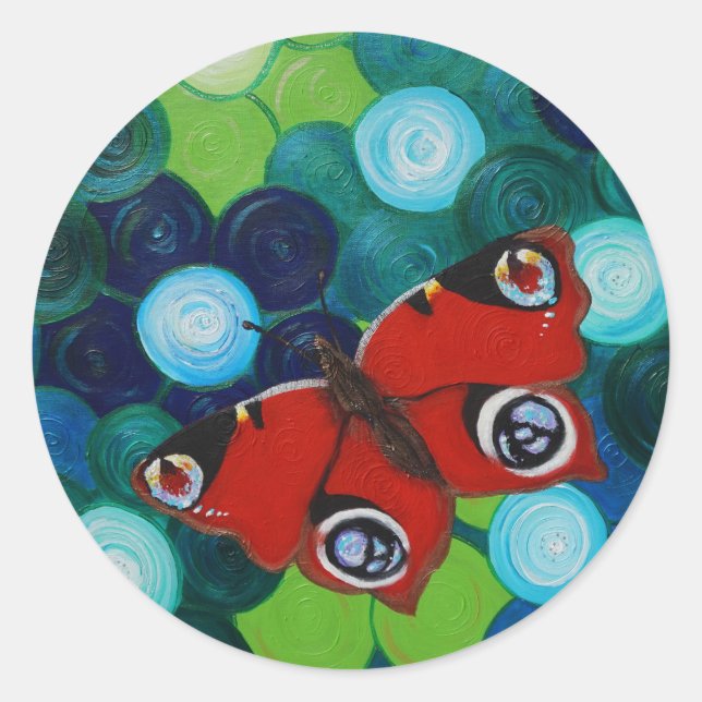 Sticker Rond Peacock Papillon peint (Devant)