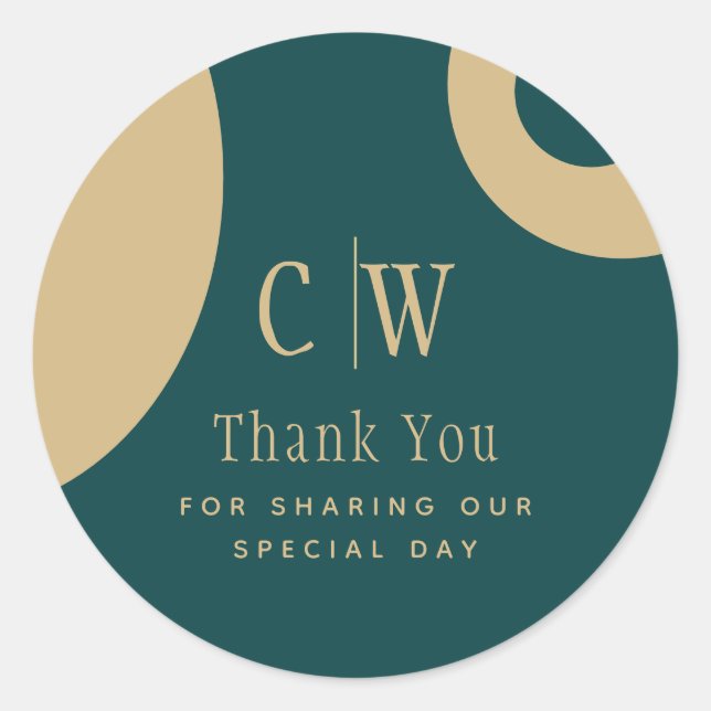 Sticker Rond Peacock Turquoise Mariage or vert Merci FAVOR (Devant)