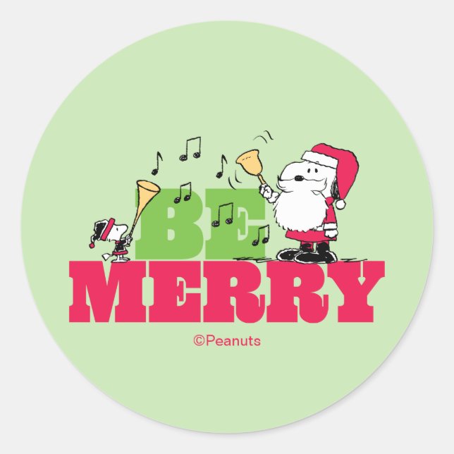 Sticker Rond Peanuts | Be Merry Christmas (Devant)