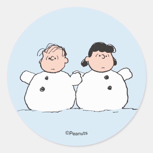 Sticker Rond Peanuts | Linus & Lucy Snowmen (Devant)
