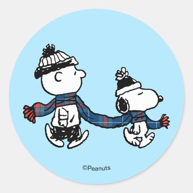 Sticker Rond Peanuts | Merry Christmas Snoopy & Charlie Brown (Devant)