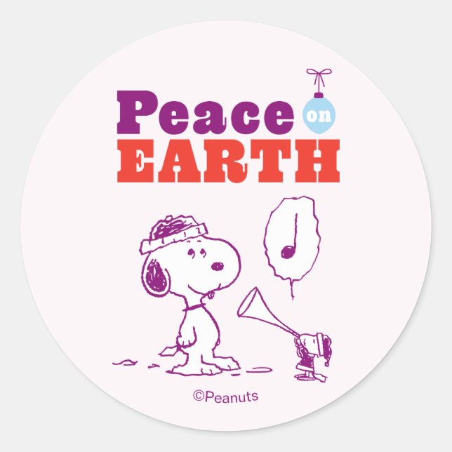 Sticker Rond Peanuts | Peace on Earth Snoopy & Woodstock (Devant)