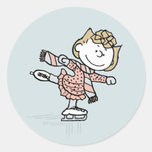 Sticker Rond Peanuts   Sally sur glace
