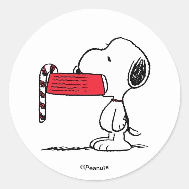 Sticker Rond Peanuts | Snoopy Candy Cane Food Dish (Devant)