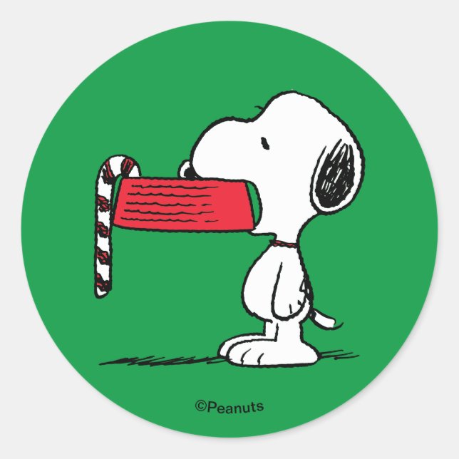 Sticker Rond Peanuts | Snoopy Candy Cane Food Dish (Devant)