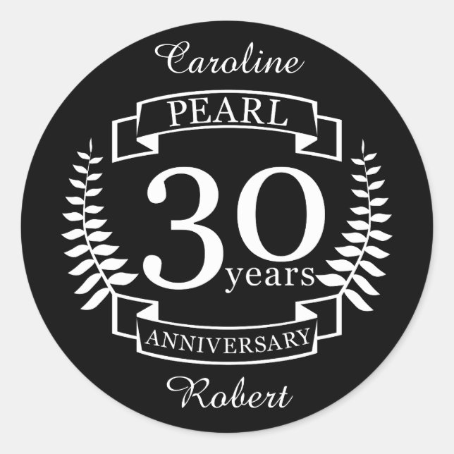 Sticker Rond Pearl 30e anniversaire du mariage 30 ans (Devant)