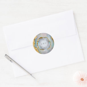 Sticker Rond Pearl Gold Agate Luxuriant Monogramme Mariage