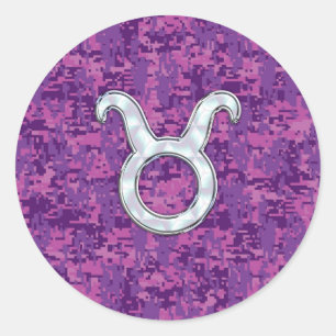 Sticker Rond Pearle comme Taurus Zodiac Connexion Camo numériqu