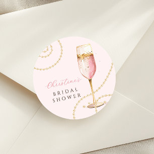 Sticker Rond Pearls Fête des mariées d'or rose Prosecco