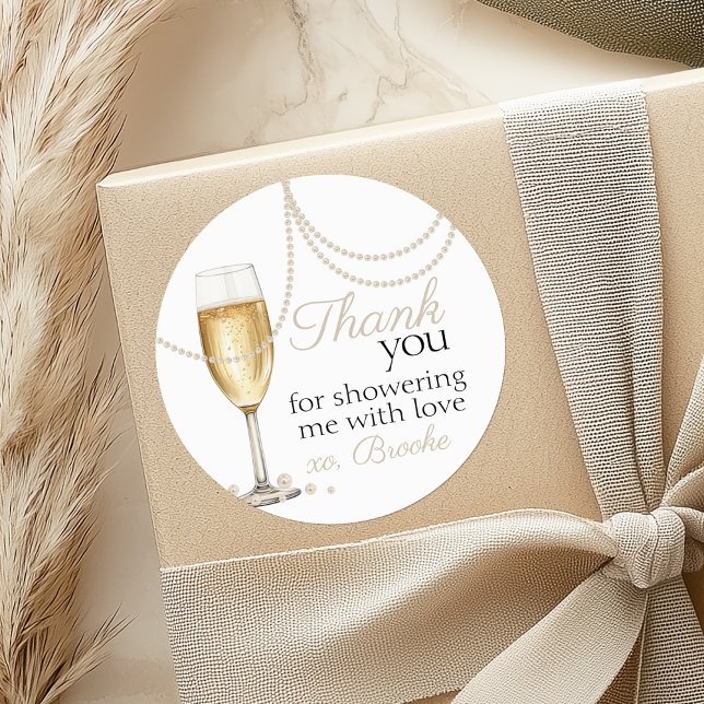 Sticker Rond Pearls Prosecco élégante Fête des mariées merci (Créateur téléchargé)
