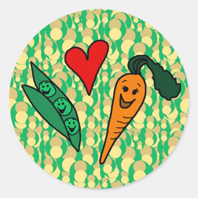 Sticker Rond Peas Lots Carottes, Vert et Orange Design (Devant)