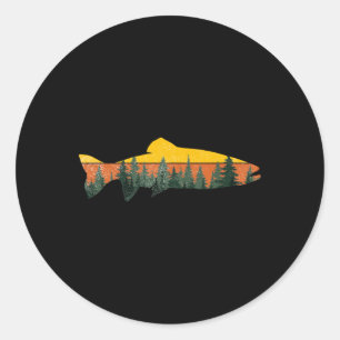 Sticker Rond Pêche à la mouche de truite en plein air forêt nat