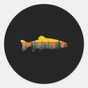 Sticker Rond Pêche à la truite Forêt extérieure Nature Faune F