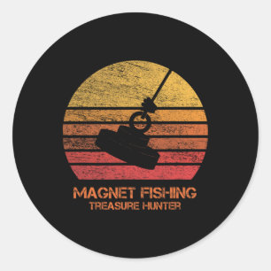 Sticker Rond Pêche à l'aimant au coucher du soleil rétro vintag