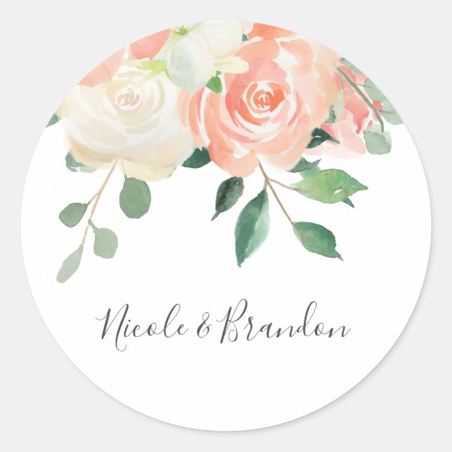 Sticker Rond Pêche aquarelle Floral Mariée et chambre (Devant)