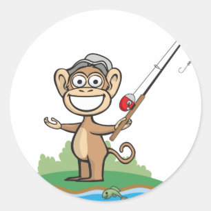 Sticker Rond Pêche au singe