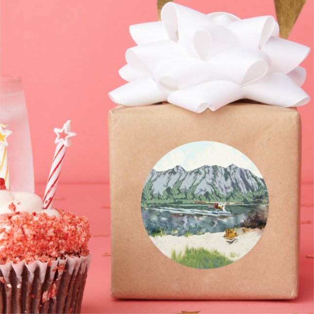 Sticker Rond Pêche avec plan Bush (Fête)