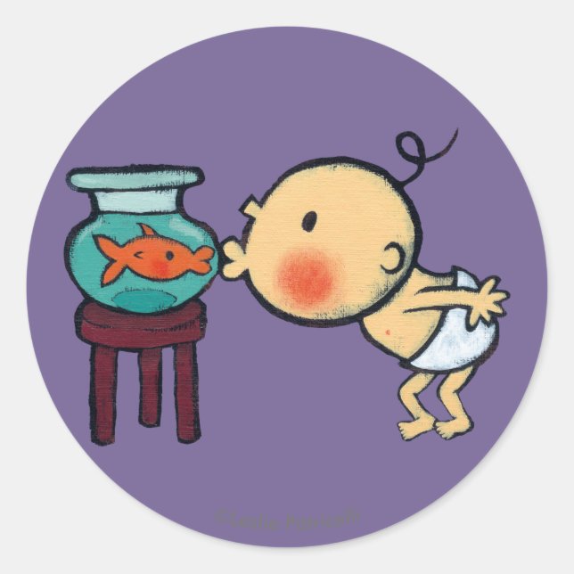 Sticker Rond Pêche Baisers Orange Golde poisson (Devant)