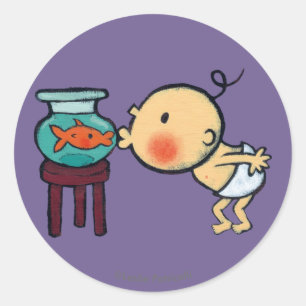 Sticker Rond Pêche Baisers Orange Golde poisson