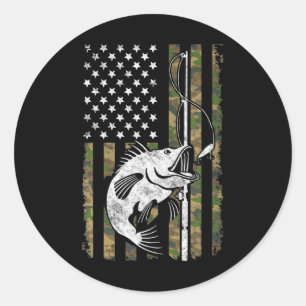 Sticker Rond Pêche Camouflage américain drapeau américain Pêche