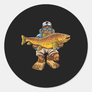 Sticker Rond Pêche de la truite Brown Pêche de la truite Bigfoo