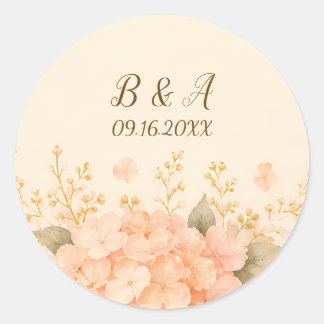 Sticker Rond Pêche Douce & Hydrangea Florale Mariage Rond S