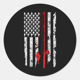 Sticker Rond Pêche Drapeau Américain Basse pêche
