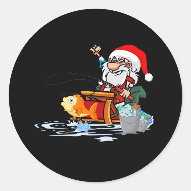 Sticker Rond Pêche du Père Noël pendant Noël (Devant)