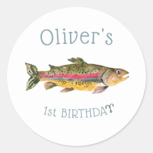 Sticker Rond Pêche en famille : 1er anniversaire d'un garçon