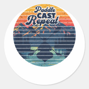 Sticker Rond Pêche en kayak Rame Crépuscule Rétro