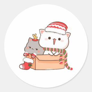 Sticker Rond Pêche Et Goma Mochi Chat, Joyeux Noël