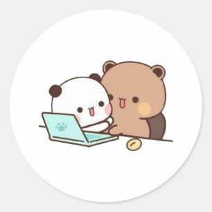 Sticker Rond Pêche Et Goma Mochi Couple Ours