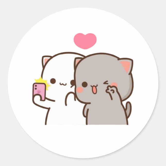 Sticker Rond Pêche Et Goma Mochi Ours Couple Selfie (Devant)