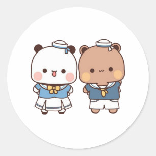 Sticker Rond Pêche Et Goma Mochi Ours Si Mignonne
