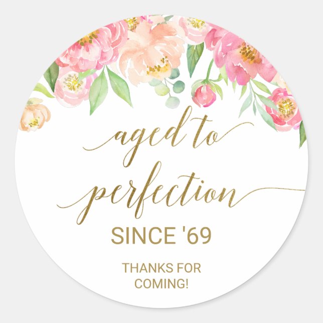 Sticker Rond Pêche et tourbe rose vieilli à la perfection Merci (Devant)