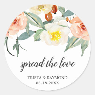 Sticker Rond Pêche Fleurie Mariage Favoris 'Étendez l'Amour'