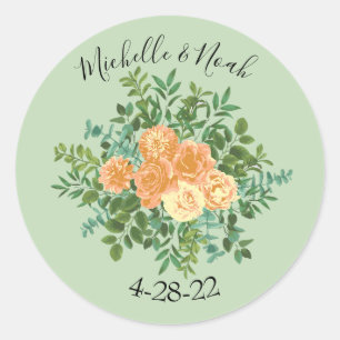 Sticker Rond Pêche Mariage vert Printemps Pastel Floral