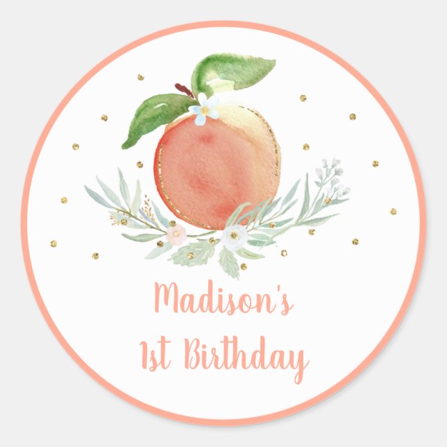 Sticker Rond Pêche or Floral Anniversaire (Devant)