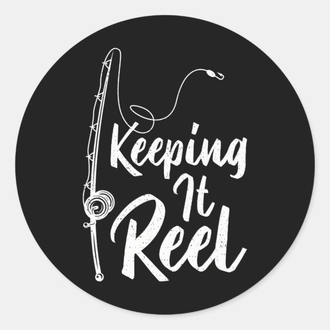 Sticker Rond Pêche Pole Garder Reel Joke Poisson drôle (Devant)