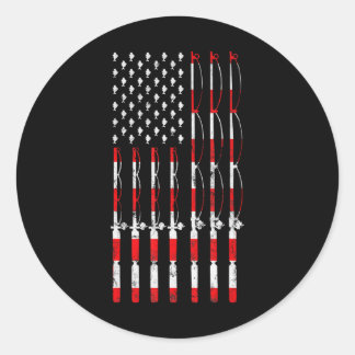 Sticker Rond Pêche Poteau Américain Drapeau Pêche Patriotique