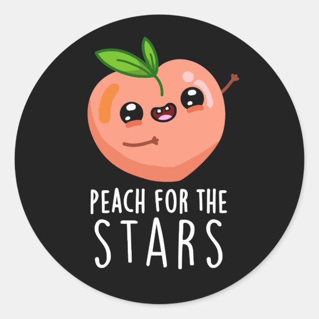 Sticker Rond Pêche Pour Les Étoiles Drôle Fruit Pun Dark BG (Devant)