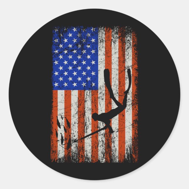 Sticker Rond Pêche-Spearfisher drapeau américain Vintage (Devant)