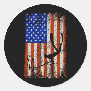 Sticker Rond Pêche-Spearfisher drapeau américain Vintage